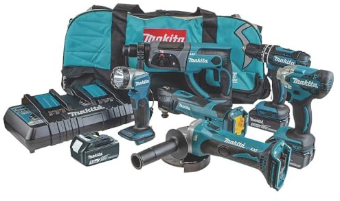 Makita DLX6100PX1 18V Li-ion LXT 6 Piece Combo Kit Complete with 3 x 3.0 Ah Batteries and Twin Port Charger Supplied in a Carry Bag