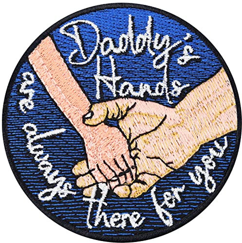 Daddy's hands are always there for you | Papa ist immer für dich da Aufnäher mit Stickerei Papa Spruch Aufbügler | schönes Geschenk Emblem zum annähen/aufbügeln | 70x70mm