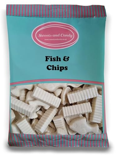 Sweets and Candy® Fish and Chips 1kg - Retro White Chocolate Flavour Candy Pieces - Shaped Like Seaside Fish and Chips - Bulk 1 Kilo Bag - Pick and Mix Share Size Bags - Retro Pick n Mix Sweets