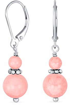 Gemma Naturale Rosa Corallo Boho Bali Milgrain Bordato Perline Rondel Separatore Doppia Palla Rotonda Orecchini A Goccia Per Le Donne Adolescenti .925 Sterling Silver Lever Back