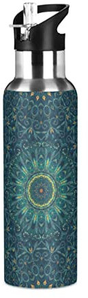 Isolierte Wasserflasche im arabischen Stil mit Strohhalmdeckel, Edelstahl-Vakuumflaschen mit Griff für Schule, Sport, Reisen, 590 ml, BPA-frei