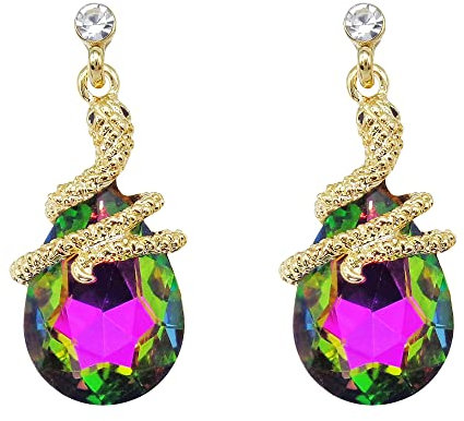 Navachi Boucles d'oreilles pendantes en forme de serpent plaqué or 18 carats avec cristaux de zircon, Zircone cubique Zinc