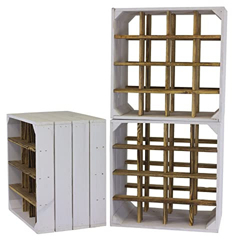 Kistenkolli Altes Land Weinregal 16er Weiss flam Maße 40x40x27cm Regalkiste Flaschenablage Weinschrank Apfelkiste/Weinkiste (3er Set)
