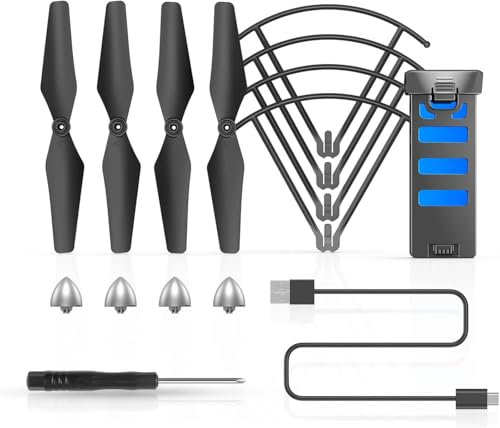 Wipkviey T26 Kit de remplacement pour drone, avec protection d'hélice, couvercle d'hélice, hélice remplaçable, tournevis, 1 batterie LiPo rechargeable modulaire 3,7 V 1200 mAh, câble de charge