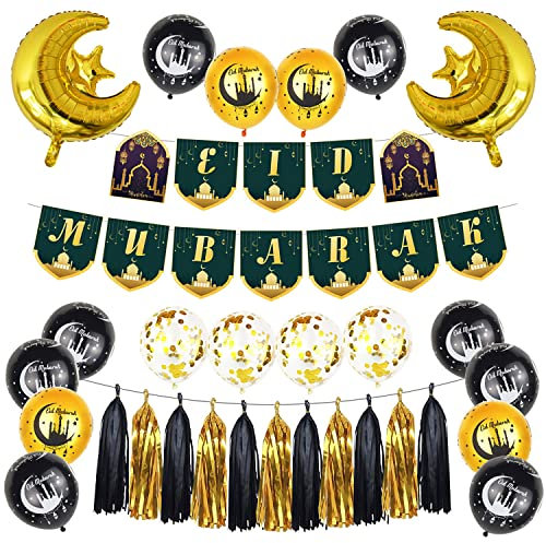 Eid Mubarak Dekoration Luftballons Eid Mubarak Ballons Girlande Mond Sterne Banner Folienballon Muslim Ballons für Eid Mubarak Ramadan Feier, Eid Mubarak Decoration