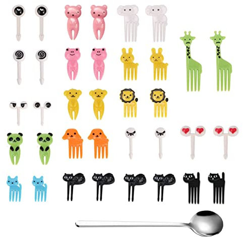 Tenedores Fruta Niños,Mini Tenedores Infantiles,Tenedores De Frutas De Animales,Palillos para Niños Frutas,Tenedores Fruta,Plastico Reutilizables para Fruta Postre Fiesta Decoración de Bento,36 Piezas