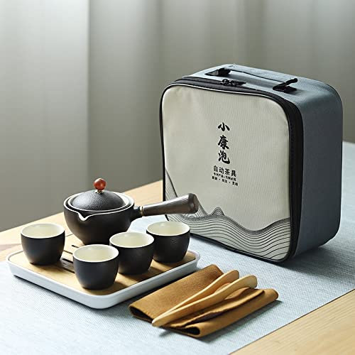 RAZZUM Teeset Reiseteeset Keramik Kung Fu Teetasse Teekanne mit Tasche Tragbare Teezubereitung Teewerkzeuge Chinesische Outdoor Teegeschirr Geschenke Teekannen (Color : Nero, Size : Five-Piece Set)