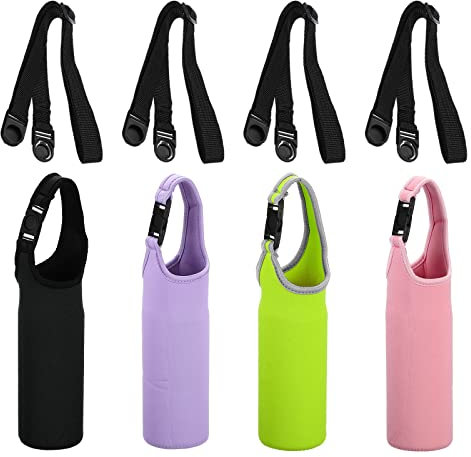 PATIKIL 67mmx185mm Water Bottle Sling Bag, 4 Pack Neoprene Portable Insulated Bottle Holder Carrier with Removable Adjustable Shoulder Strap, Multiple Color