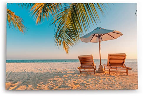 Paul Sinus Wandbild 120x80cm Sommer Strand Traumstrand Palme Liegen Urlaub