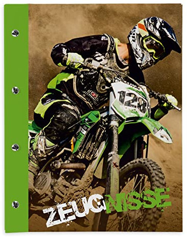 itenga Zeugnismappe mit Buchschrauben erweiterbar für Kinder Jugendliche Erwachsene Mädchen Jungen Schüler (Motocross - Motorrad)