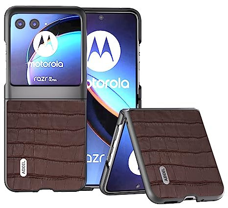 COQUE Phone Case for Motorola Razr 40 Ultra Cover,Ultra-thin Crocodile Pattern Genuine Leather Drop Protection Shell-Brown