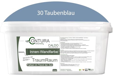 Contura Caldo 2,5 Liter Wandfarbe 35 Farben Deckenfarbe Hohe Profi Deckkraft Klasse 1 (30 Taubenblau)