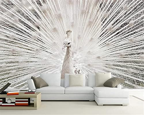 Fototapete 3D Abziehen Und Aufkleben Selbstklebende Tapete Abnehmbare Aufkleber Home Decor Hintergrund Große Kunst Wandmalerei Pfau Tier Weißer Vogel Für Schlafzimmer Café Bar Büro 140 (Breite) x 70
