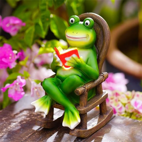 Yeomoo Forsch Deko Gartenfiguren Solar Gartendeko für Draußen: Lustige Forsch Figur Trinken auf dem Schaukelstuhl Geschenke für Frauen Mama Männer Eltern Geburtstag Deko für Wohnzimme Garten Balkon