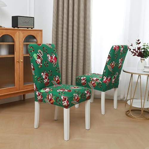 Stuhlhussen 6Er Set Grüne Weihnachten Stretch Esszimmer Stuhlbezug Für Esszimmerstühle, Eckige Stuhllehnen Abnehmbarer Waschbarer Spandex Stuhlüberzug Für Küchenstühle,Hotel, Bankett Set of 8