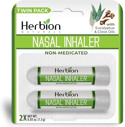 Herbion Naturals Naseninhalator, 2er-Pack – Dampfstangen mit ätherischen Ölen für erfrischende Linderung und Nasenkomfort, nicht medizinische Formel mit Menthol, Eukalyptus, Nagelöl für den mobilen