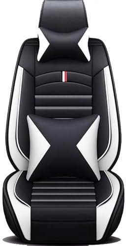 Leder Vorne Vordersitze Sitzschoner Autositzbezüge Universal Sitzbezüge Auto Dekor Werkstattschoner Kunstleder Wasserdichte Schonbezüge für Autositze Sitzauflagen ( Color : Black white-full set-Luxury