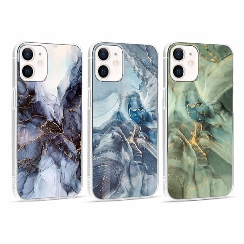 Xylota 3 Stück Handyhülle für iPhone 12/iPhone 12 Pro 6,1 Hülle, Transparent Mode Case mit Aesthetic Marmor Muster, Weich Silikon Ultra Dünn TPU Stoßfeste Kratzfest Schutzhülle Cover für iPhone 12,01