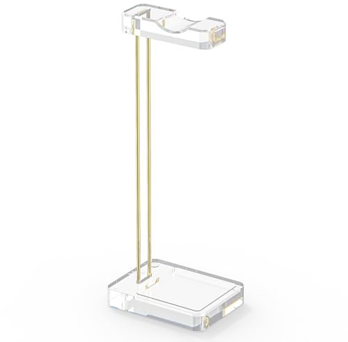 GEEKRIA Acrylic Headphones Stand, Headset Holder for Office Accessories, Clear Acrylic with Gold-Tone Hardware, Gaming Headset Stand, Universal Headphone Holder for Desktop Display (Clear)