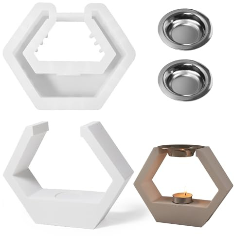 JS MOLD Silikon-Aromatherapie-Brennerform,Quadratische,Hexagon,U-förmige Aromatherapie-Tassenform,Räuchergefäß Silikonformen Mit 2 Zubehör,Silikonform Beton Silikon Gießform (Hexagon)