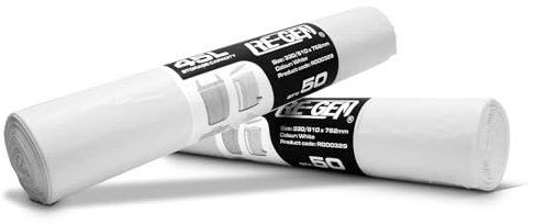RE-GEN 45L White Swing, Pedal, Square Bin Liners Refuse Sacks (2 Rolls, 100 Bags) Everyday, Office & Home Use | Industrial Strength Rubbish Garbage Bags 330/610 x 672mm