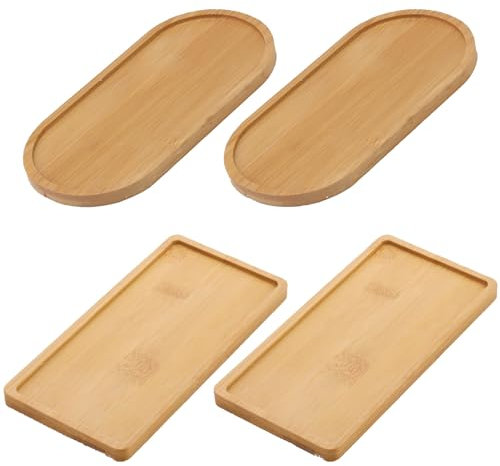 Wooden Serving Tray 4PCS Bamboo Square Platter Food Small Tray for Kitchen Counter Home Office Living Room Chef Gathering Party Entertaining Appetizer Coaster Tea Coffee Cake Snack Home Decoration