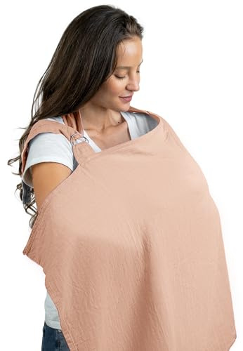 Comfy Cubs Muslin Nursing Cover, Pack of 1, 100% Muslin Cotton Breastfeeding Cover Up - Soft & Breathable Baby Nursing Scarf with Adjustable Neck Strap - Portable Essential for Newborn - Blush