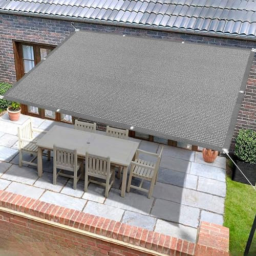 Sichtschutz mit Ösen 6 x 7 m Hdpe Gewebe Balkon Sichtschutz Segel Wasser Luftdurchlässig mit Ösen Befestigungs Kit für Carport Pflanze Pergola Zaun Außen, Hellgrau