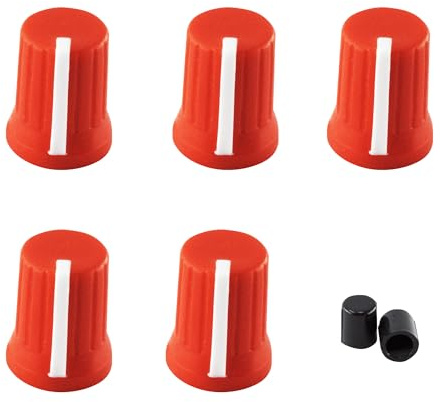 AUXBC 6 mm Gummi-Potentiometer-Regler, Pioneer-Drehknopf, DJM-Mixer, Lautstärkeregler, EQ-Regler für E-Gitarre, DJ-Controller, Mischpult, Lautstärketon, 5 Stück, rot