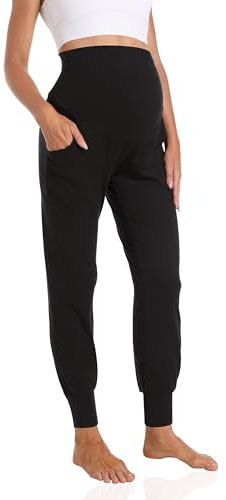 Gowjog Damen Umstandshose Jogginghose Schwangerschafts Umstandsmode Lang Schwangerschaft Hosen Stretch Casual Yoga Hose (Schwarz,XXL)