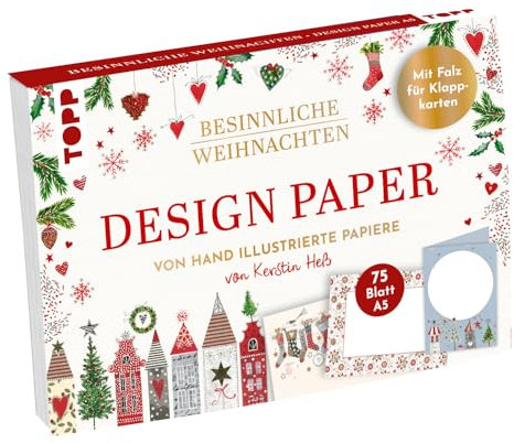 Design Paper Besinnliche Weihnachten DIN A5. Mit Falz für Klappkarten: 75 Motivpapiere (DIN A5, 220 g/m²) mit Falz für Klappkarten, in 25 Designs, 16 Seiten Handlettering-Grundkurs, Softcover