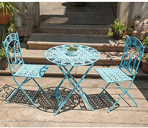 Terrassen-Bistrotische und -stühle, Garten-Dialog-Anzug, wetterfeste, klappbare Esstische und Stühle für drinnen und draußen (blau)