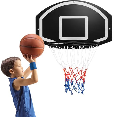 COSTWAY Panier de Basket Mural 43 cm avec Panneau Incassable, Panier Basket-Ball avec Filet Toutes Saisons Accessoires Complets, pour Enfants Adolescents Adultes, 72 x 45,5 cm, Noir+Blanc