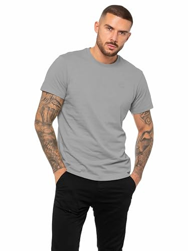 989Zé ENZO Mens Regular Fit T Shirt Plain Cotton Tee Crew Neck Top Short Sleeve Casual Tshirt (UK, Alpha, XXL, Regular, Regular, Grey)