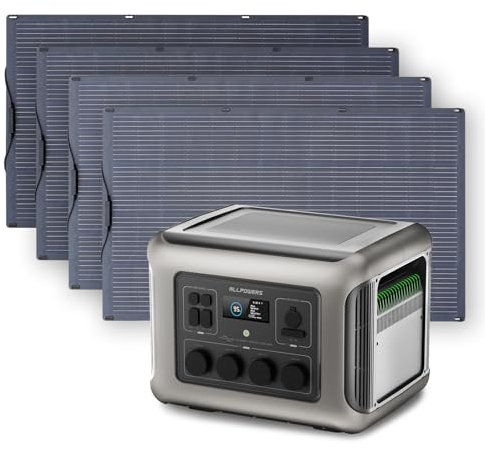 ALLPOWERS R2500 générateur électrique portable 2016Wh avec 4 x panneau solaire flexible 200W IP68 étanche, batterie LiFeP04, générateur solaire pour Chargement rapide, camping-car, jardin, toit