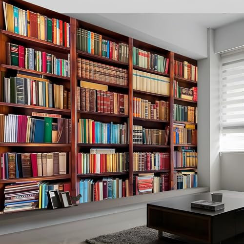 Fototapete Bücherregal Im Vintage-Stil Vlies Tapeten Wandtapete, Dunkelbraun Moderne Wanddeko Design Wand Dekoration Wohnzimmer Schlafzimmer Büro Flur 500 x 280 cm (B x H) Wandtapete