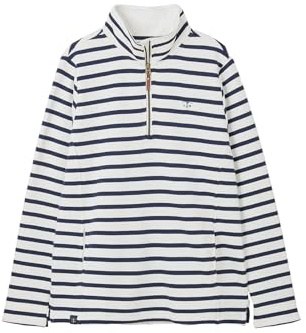 LightHouse Womens Shore Sweatshirt - Ladies Warm Half Zip Cotton Top - Cloud Navy Stripe - 14