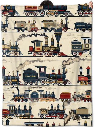 amepay Vintage-Dampfzug-Decke, Geschenke für Kinder, Frauen, Erwachsene, Mädchen, nostalgische Lokomotive, Kunst, Retro-Überwurf, weich, bequem, leicht, für Zuhause, Couch, Bett, Sofa, moderne