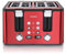 Arendo - Toaster 4 Scheiben Edelstahl - mit Brötchenaufsatz - 4 Schlitze - LED Anzeige Restzeitanzeige – Doppelwandgehäuse - Defrost Funktion - Krümelschublade - 6 Bräunungsgrade - Rot