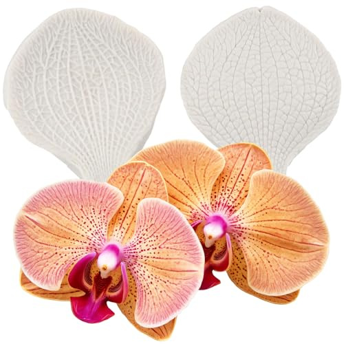 MINFEIDMS Gumpaste Flowesr Silicone Veining Moulds Orchid Flower Petals Silicone Moulds Orchid Veined Fondant Mould Orchids Flower Mould for Decorating Topper Chocolate Gum Paste Candy Polymer Clay