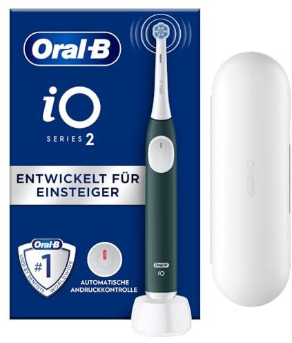 Oral-B iO Series 2 Electric Toothbrush, 1 Replacement Brush, 3 Cleaning Modes for Dental Care, Magnetic Technology, Travel Case, Designed by Braun, Forest Green