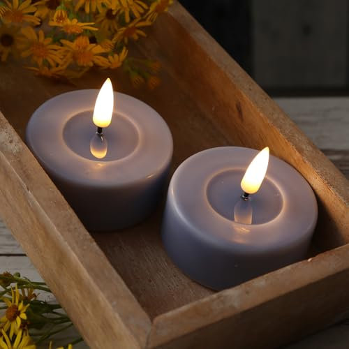MARELIDA LED Teelichter Echtwachsteelichter Deluxe Homeart Maxi Jumbo Teelichter-Set mit realistischer 3D Flamme mit Wachsspiegel hellblau Indoor (2 Teelichter groß)