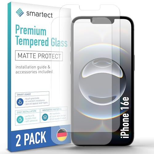 smartect Schutzglas 2 Stück Matt für iPhone 17e / iPhone 16e | HD Panzerfolie Anti-Kratzer, Displayschutz entspiegelt, 9H Härte, Stoßfest, Blasenfrei