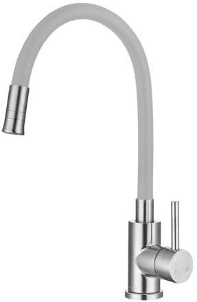 LakeBayMZC Rubinetto da cucina con 2 tipi di getto d'acqua, rubinetto da cucina nero con beccuccio flessibile, girevole a 360°, in acciaio inox spazzolato e tubo in silicone sicuro, grigio