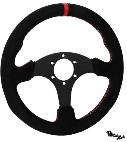 Volante da Corsa universale,Volante da Corsa Volante piatto da 330 mm in pelle scamosciata con telaio in alluminio da 13 pollici da corsa(A)
