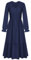 Womens Elegant V Neck Long Sleeve Dress Romantic Ruffle Country Style Maxi Dress with Pockets Navy Blue M