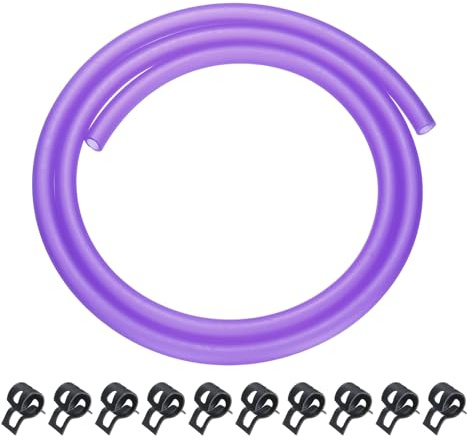 sourcing map 3.3 Feet Fuel Line Hose, 3/16 Inch (5mm) ID Silicone Fuel Line with 10pcs Hose Clamps, Petrol Gas Tube for Motorcycle, Dirt Pit Bike, ATV, Snowmobile, Purple