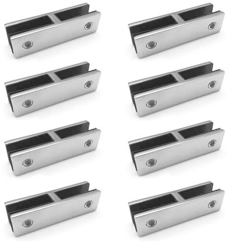 8 Pack 304 Stainless Steel Glass to Glass Clamp, 180° Heavy Duty Railing Clip Holder with Rubber Pads - No Drill Installation for Pool Fence/Stair Balustrade,Silver,10to12mm