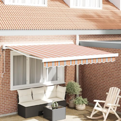 Qnhdfrt Automatische Markise 350x250 cm Multicolor-Streifen Sonnenschutz für Balkon und Terrasse mit Einziehfunktion Outdoor
