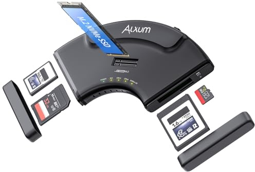 Alxum USB C Adapter for CFexpress A/B, SD 4.0 Micro SD & 2230-22110 M.2 SSD | 5-IN-1 10Gbps Hard Drive Reader for 2230 to 22110 M.2 PCIE NVMe SSD,Idea for Photographers Video Editors Plug & Play